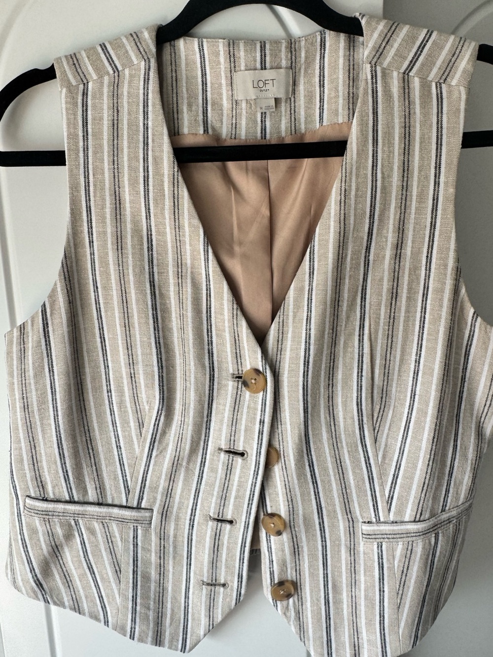 LOFT Beige and Navy Striped Women's Vest
